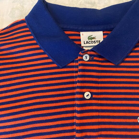 Lacoste Orange Blue Stripe Mens Shirt Size 6 Med - Picture 2 of 4